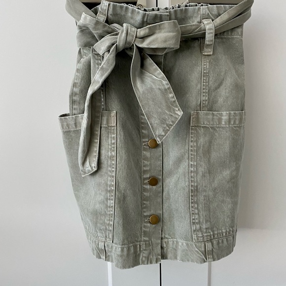 Olive Denim Cotton Pocket Skirt - Picture 4 of 5